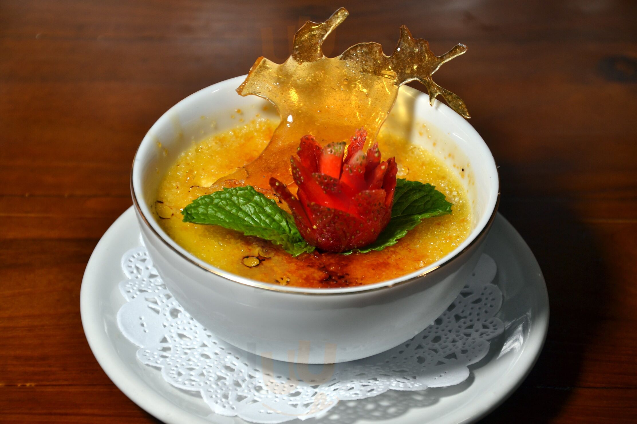 Cream brulee dessert with strawberry